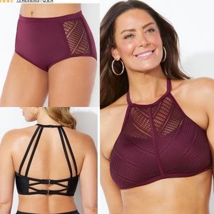 Swimsuits for All Charlatan Crochet String Bikini Top & High Waist Bottom Size 8